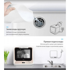 Компактная посудомоечная машина Midea MCFD42900GMINI-i, Wi-Fi управление, 6 программ, отложенный старт, LED дисплей, с/без подключения к водопроводу, золотой/белый