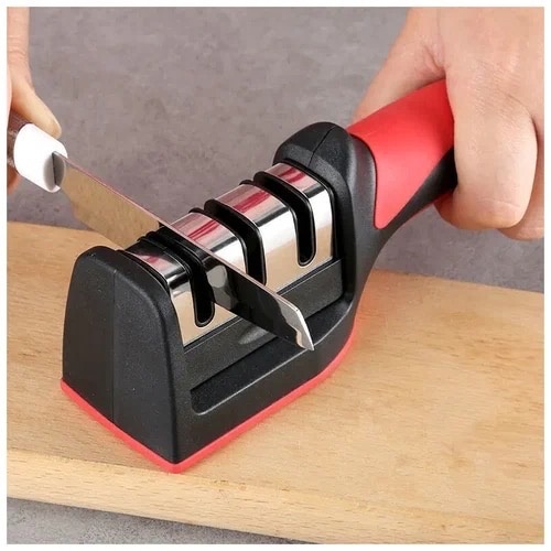 Точилка механическая Sharpener / ножеточка / двусторонняя заточка / станок / для ножей и ножниц / шлифовка / для кухни / 3 этапная заточка / ручная