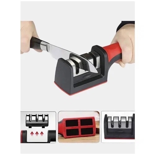 Точилка механическая Sharpener / ножеточка / двусторонняя заточка / станок / для ножей и ножниц / шлифовка / для кухни / 3 этапная заточка / ручная