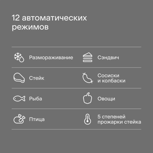 Гриль электрический с датчиком определения толщины стейка Tuvio TG02DM, чёрный
