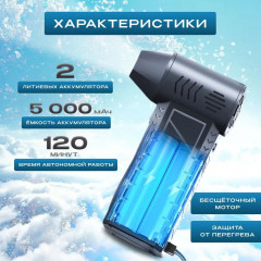 Воздуходувка аккумуляторная мощная электрическая, турбовентилятор для компьютера, авто, садовый, 130000 об/мин, 4 режима